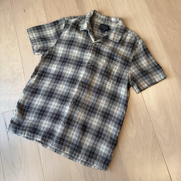 Pendleton Loop Collar Shirt Medium Multicolor Linen Rayon Short Sleeve Button Up - Picture 8 of 8